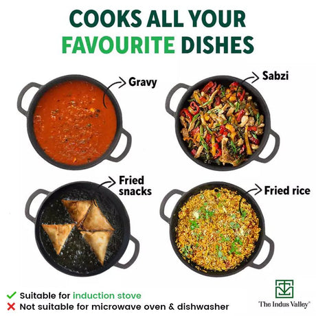CASTrong Cast Iron Kadai ,Pre - seasoned, Nonstick, 100% Pure, Toxin - free, Induction, Free ₹110 Spatula, 25.4 cm, 2.3L, 2.5kg - Vamzn#