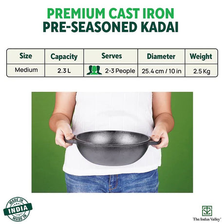 CASTrong Cast Iron Kadai ,Pre - seasoned, Nonstick, 100% Pure, Toxin - free, Induction, Free ₹110 Spatula, 25.4 cm, 2.3L, 2.5kg - Vamzn#