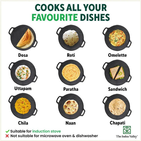 CASTrong Cast Iron Roti/Dosa Tawa, Pre - seasoned, Nonstick, 100% Pure, Toxin - free, Gas & Induction, Free Spatula, 30.2cm, 2.4kg - Vamzn#