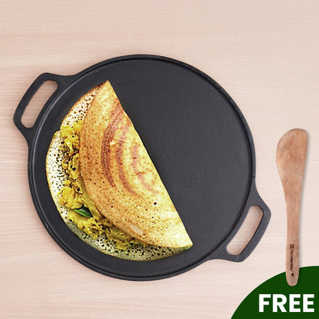 CASTrong Cast Iron Roti/Dosa Tawa, Pre - seasoned, Nonstick, 100% Pure, Toxin - free, Gas & Induction, Free Spatula, 30.2cm, 2.4kg - Vamzn#