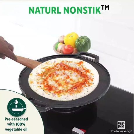 CASTrong Cast Iron Roti/Dosa Tawa, Pre - seasoned, Nonstick, 100% Pure, Toxin - free, Gas & Induction, Free Spatula, 30.2cm, 2.4kg - Vamzn#
