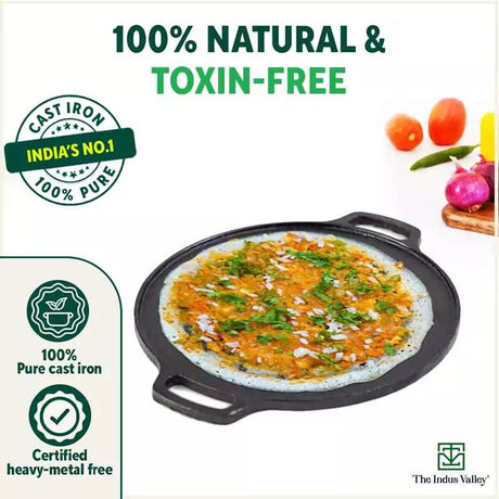 CASTrong Cast Iron Roti/Dosa Tawa, Pre - seasoned, Nonstick, 100% Pure, Toxin - free, Gas & Induction, Free Spatula, 30.2cm, 2.4kg - Vamzn#