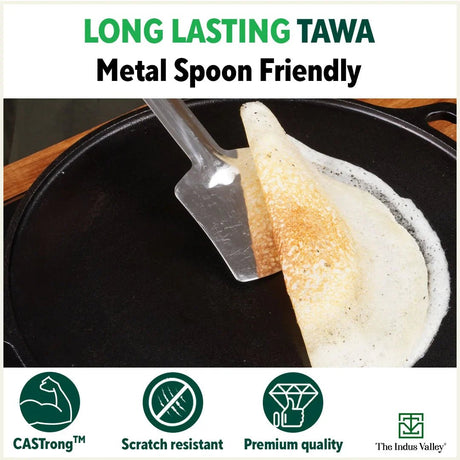 CASTrong Cast Iron Tawa with Handle, Pre - seasoned, 100% Pure, Toxin - free, Induction, 25.7cm, 2kg - Vamzn#