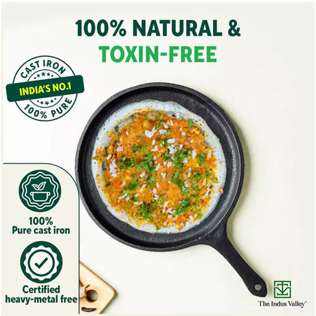 CASTrong Cast Iron Tawa with Handle, Pre - seasoned, 100% Pure, Toxin - free, Induction, 25.7cm, 2kg - Vamzn#