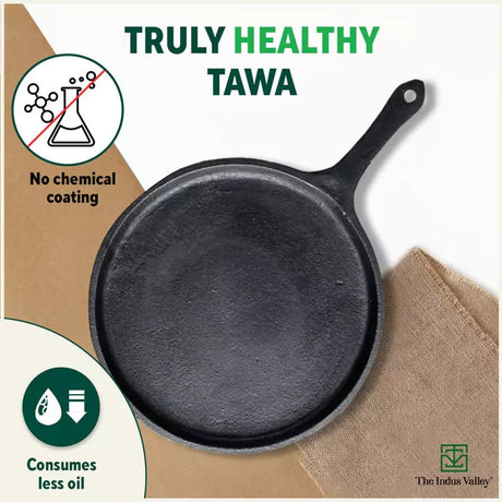 CASTrong Cast Iron Tawa with Handle, Pre - seasoned, 100% Pure, Toxin - free, Induction, 25.7cm, 2kg - Vamzn#