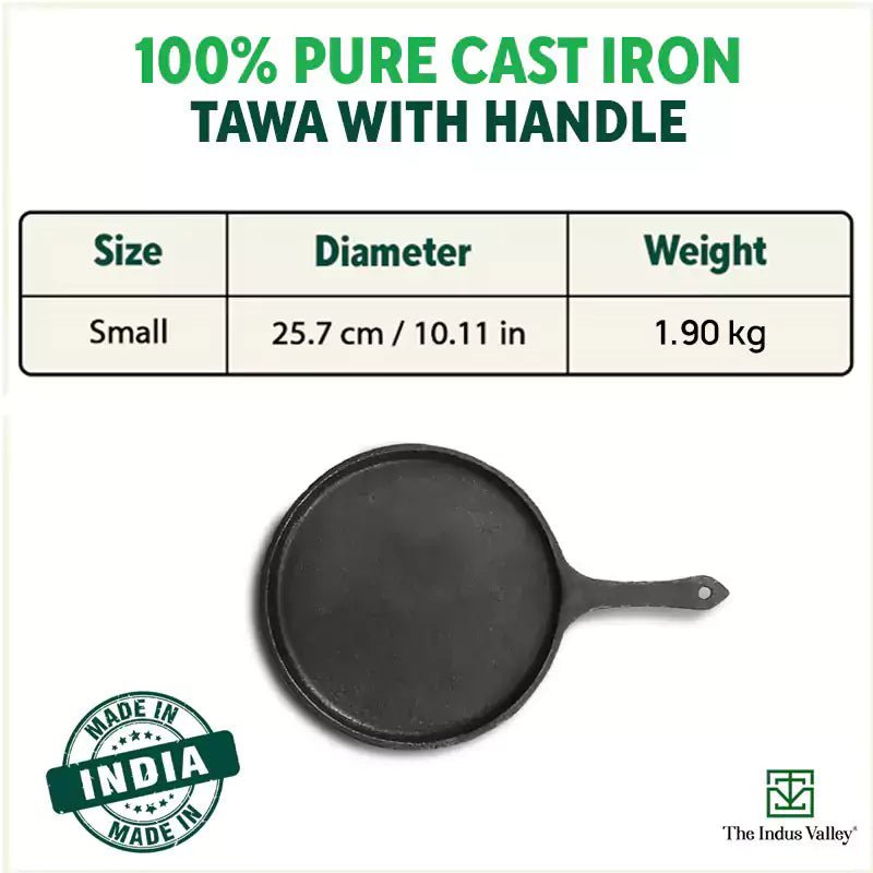 CASTrong Cast Iron Tawa with Handle, Pre - seasoned, 100% Pure, Toxin - free, Induction, 25.7cm, 2kg - Vamzn#