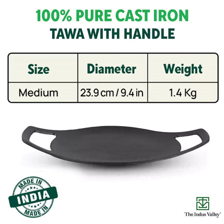 CASTrong Cast Iron Tawa,Pre - seasoned, Nonstick, 100% Pure, Toxin - free, Induction, 23.8cm, 1.4kg - Vamzn#