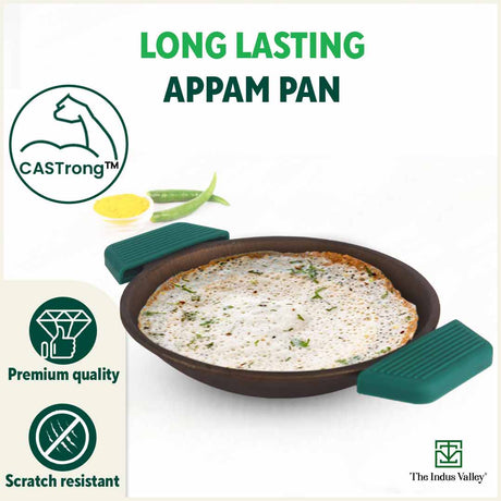 CASTrong Super Smooth Cast Iron Appam Pan/Appachetty, Silicon Handle,Pre - seasoned, Nonstick, 100% Pure, Toxin - free, 22cm, 1.9kg - Vamzn#