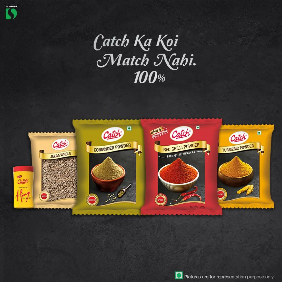 Catch Masala & Spices Combo Five Pack - Coriander Powder 200 gms + Turmeric Powder 200 gms + Red Chilli Powder 200 gms + Cumin Whole 200 gms + Hing 50 gms - Vamzn#