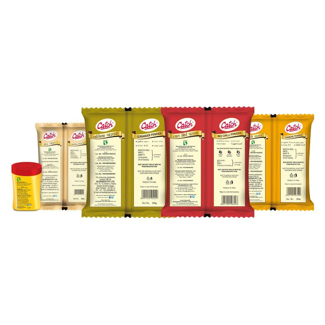 Catch Masala & Spices Combo Five Pack - Coriander Powder 200 gms + Turmeric Powder 200 gms + Red Chilli Powder 200 gms + Cumin Whole 200 gms + Hing 50 gms - Vamzn#