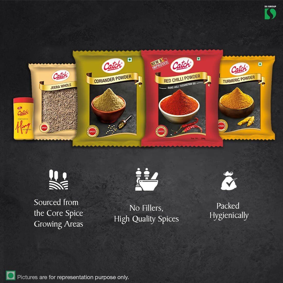 Catch Masala & Spices Combo Five Pack - Coriander Powder 200 gms + Turmeric Powder 200 gms + Red Chilli Powder 200 gms + Cumin Whole 200 gms + Hing 50 gms - Vamzn#