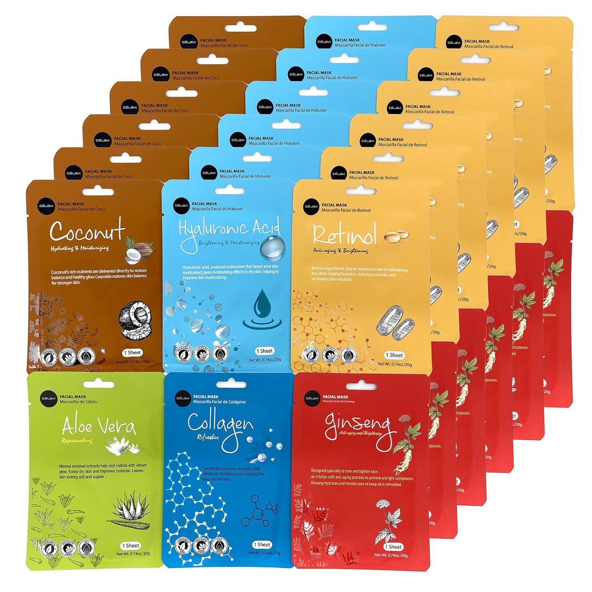 Celavi Essence Facial Sheet Face Mask Variety Set Classic Authentic Korean Moisturizing Skincare (12 - Packs) - Vamzn#