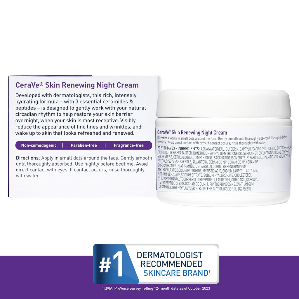 CeraVe Skin Renewing Night Cream | Niacinamide, Peptide Complex, and Hyaluronic Acid Moisturizer for Face | 1.7 Ounce, Packaging may Vary - Vamzn#
