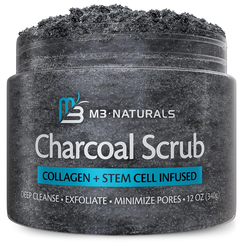 Charcoal Scrub Face Foot & Body Exfoliator Infused with Collagen and Stem Cell Natural Exfoliating Salt Body Scrub for Toning Skin Cellulite Skin Care Body by M3 Naturals - Vamzn#