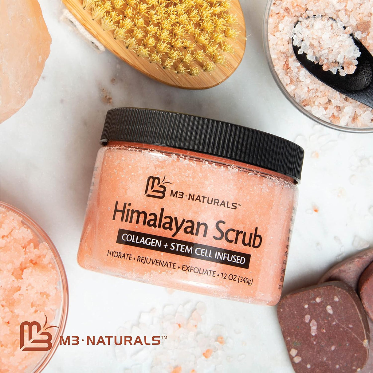 Charcoal Scrub Face Foot & Body Exfoliator Infused with Collagen and Stem Cell Natural Exfoliating Salt Body Scrub for Toning Skin Cellulite Skin Care Body by M3 Naturals - Vamzn#