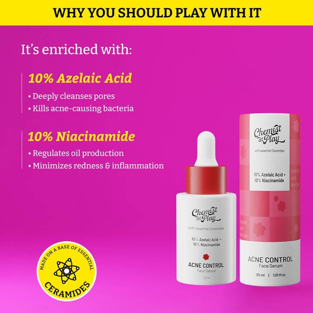 Chemist At Play Acne Control Face Serum for Reduces Acne Scars, Controls Breakouts & Oil Production - Vamzn#