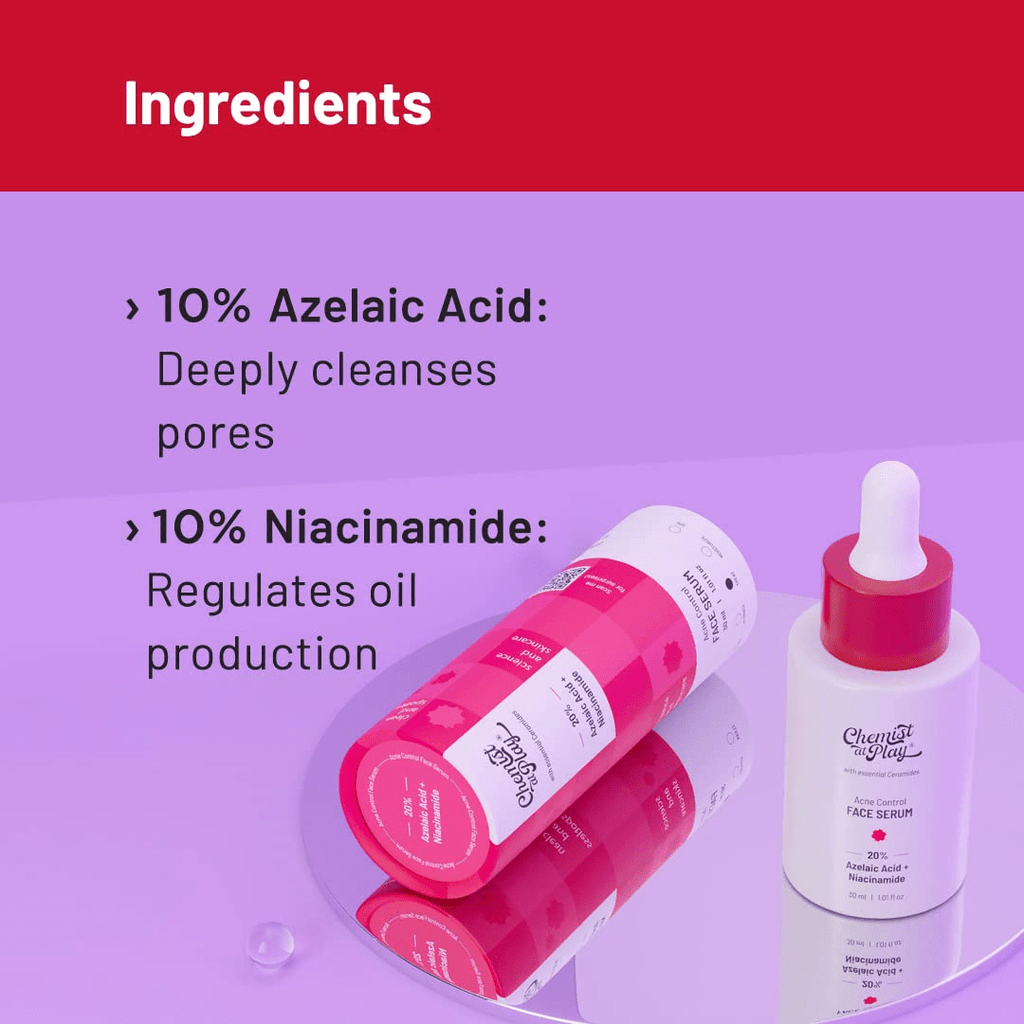 Chemist At Play Acne Control Face Serum for Reduces Acne Scars, Controls Breakouts & Oil Production - Vamzn#