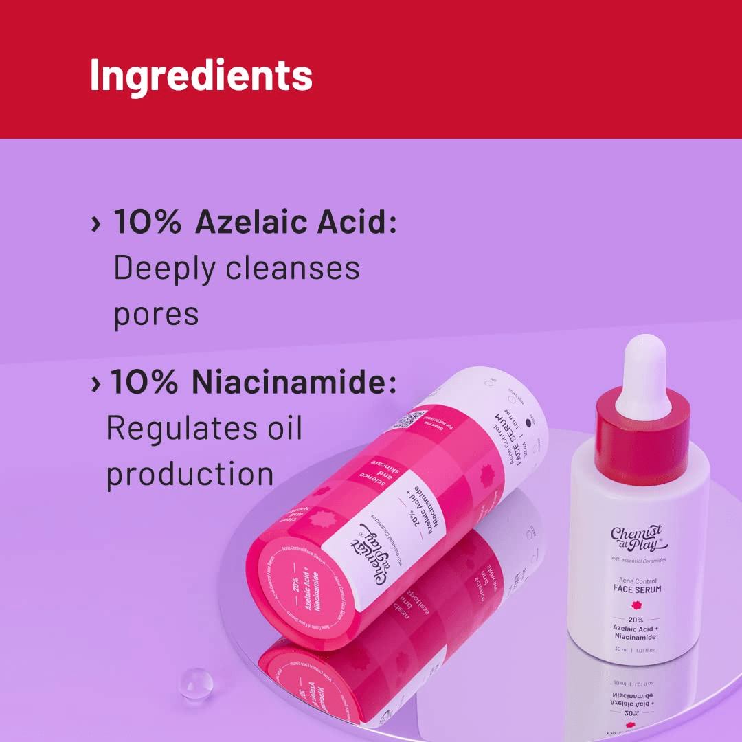 Chemist At Play Acne Control Face Serum for Reduces Acne Scars, Controls Breakouts & Oil Production - Vamzn#