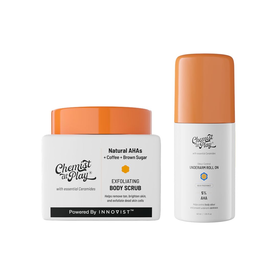 Chemist at Play Exfoliating Body Scrub For Removing Tan & Dead Skin Cells | Rough & Bumpy Skin, Tanned & Pigmented Skin | For Smooth, Soft & Bright Skin | Natural AHAs | Coffee | For Men & Women | 75g - Vamzn#