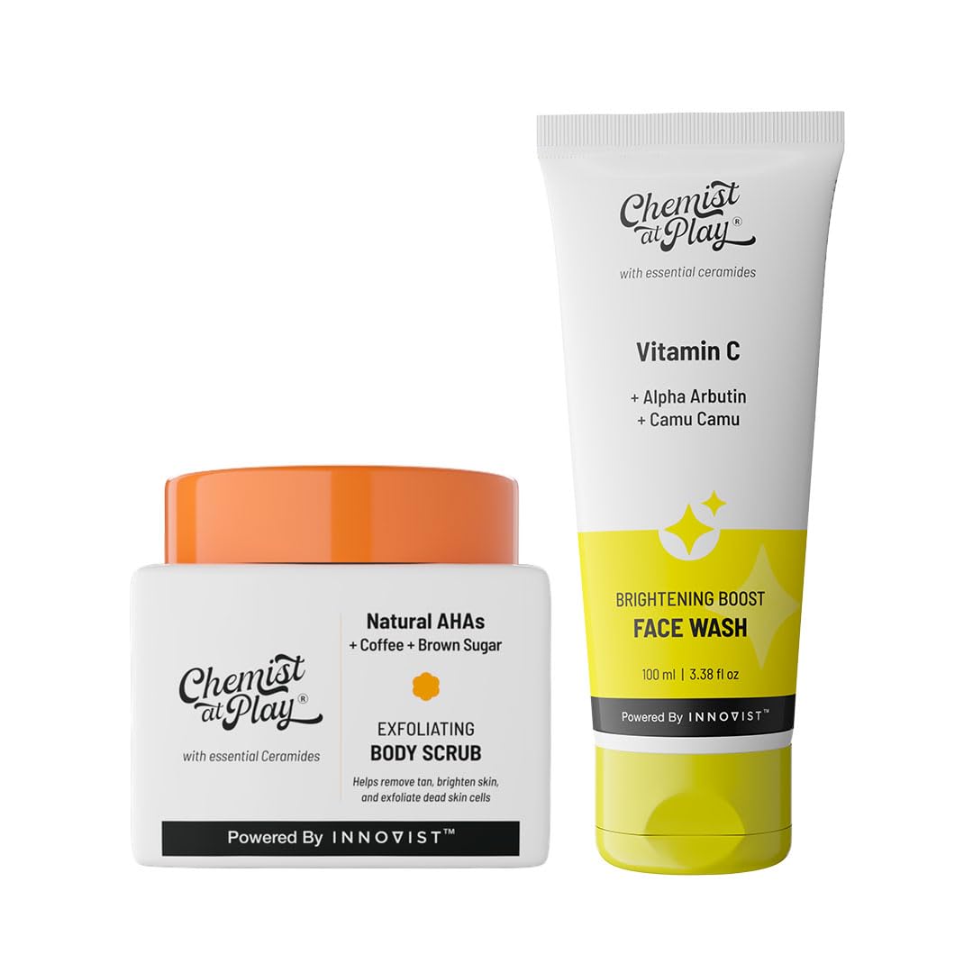 Chemist at Play Exfoliating Body Scrub For Removing Tan & Dead Skin Cells | Rough & Bumpy Skin, Tanned & Pigmented Skin | For Smooth, Soft & Bright Skin | Natural AHAs | Coffee | For Men & Women | 75g - Vamzn#