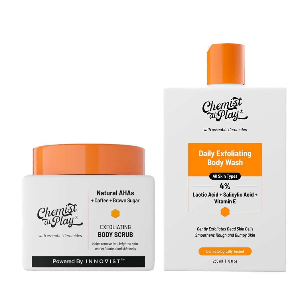 Chemist at Play Exfoliating Body Scrub For Removing Tan & Dead Skin Cells | Rough & Bumpy Skin, Tanned & Pigmented Skin | For Smooth, Soft & Bright Skin | Natural AHAs | Coffee | For Men & Women | 75g - Vamzn#