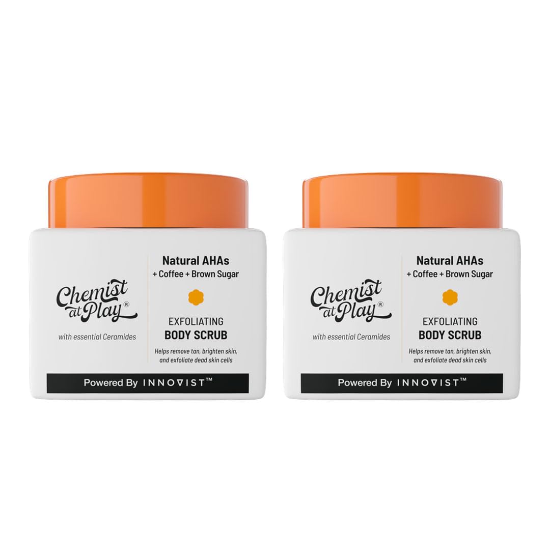 Chemist at Play Exfoliating Body Scrub For Removing Tan & Dead Skin Cells | Rough & Bumpy Skin, Tanned & Pigmented Skin | For Smooth, Soft & Bright Skin | Natural AHAs | Coffee | For Men & Women | 75g - Vamzn#