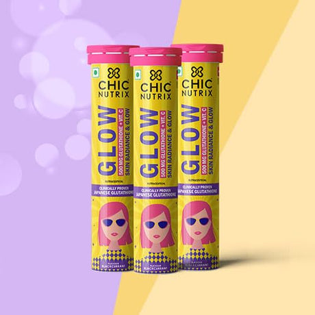 Chicnutrix Glow - 20 Effervescent Tablets| Japanese Glutathione & Vit. C| Antioxidants Sugar - free, Strawberry - lemon flavour - Vamzn#