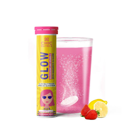 Chicnutrix Glow - 20 Effervescent Tablets| Japanese Glutathione & Vit. C| Antioxidants Sugar - free, Strawberry - lemon flavour - Vamzn#