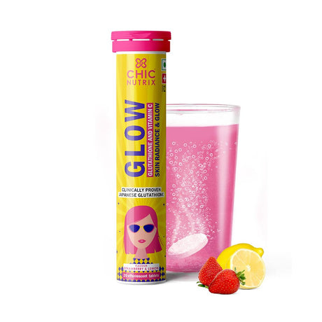 Chicnutrix Glow - 20 Effervescent Tablets| Japanese Glutathione & Vit. C| Antioxidants Sugar - free, Strawberry - lemon flavour - Vamzn#