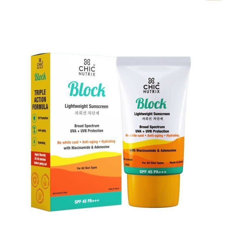 Chicnutrix Korean Block Lightweight Sunscreen SPF 45 PA+++ UVA + UVB Protection, Reduces Fine Lines And Wrinkles, Korean Skincare - Vamzn#