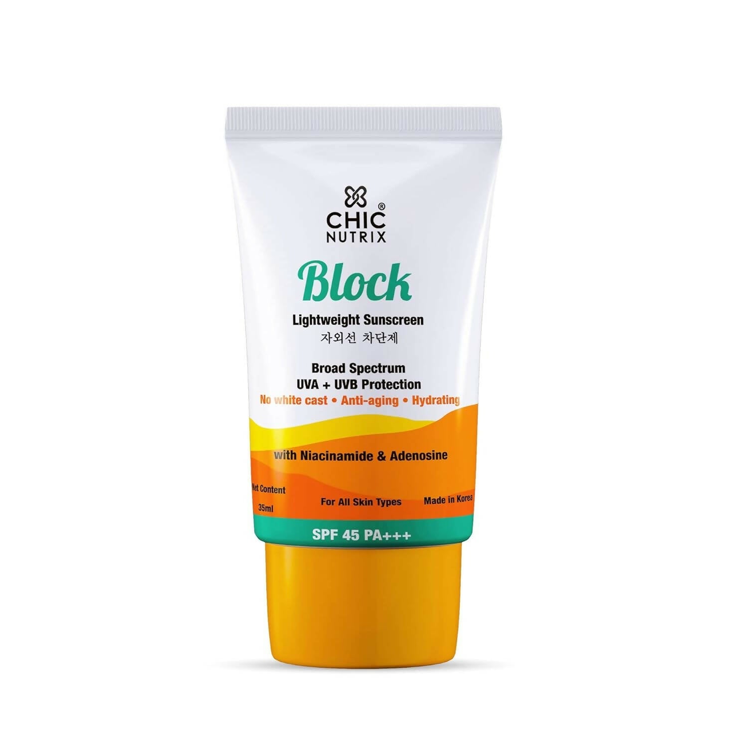 Chicnutrix Korean Block Lightweight Sunscreen SPF 45 PA+++ UVA + UVB Protection, Reduces Fine Lines And Wrinkles, Korean Skincare - Vamzn#