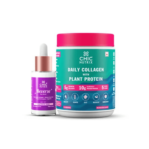 Chicnutrix Korean Wrinkle Reduction Routine Combo - Daily Collagen + Reverse Anti - aging Serum - Vamzn#