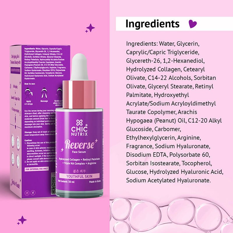 Chicnutrix Korean Wrinkle Reduction Routine Combo - Daily Collagen + Reverse Anti - aging Serum - Vamzn#