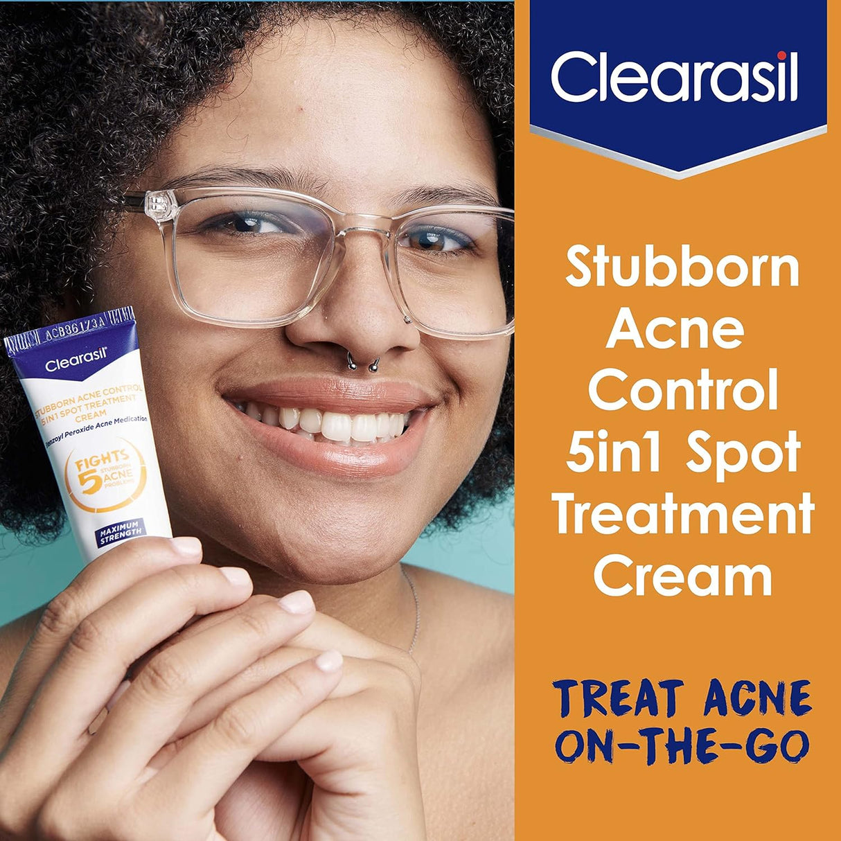 Clearasil Stubborn Acne Control 5in1 Spot Treatment Cream, Maximum Strenght with 10% Benzoyl Peroxide, Acne Medication, 1 oz - Vamzn#