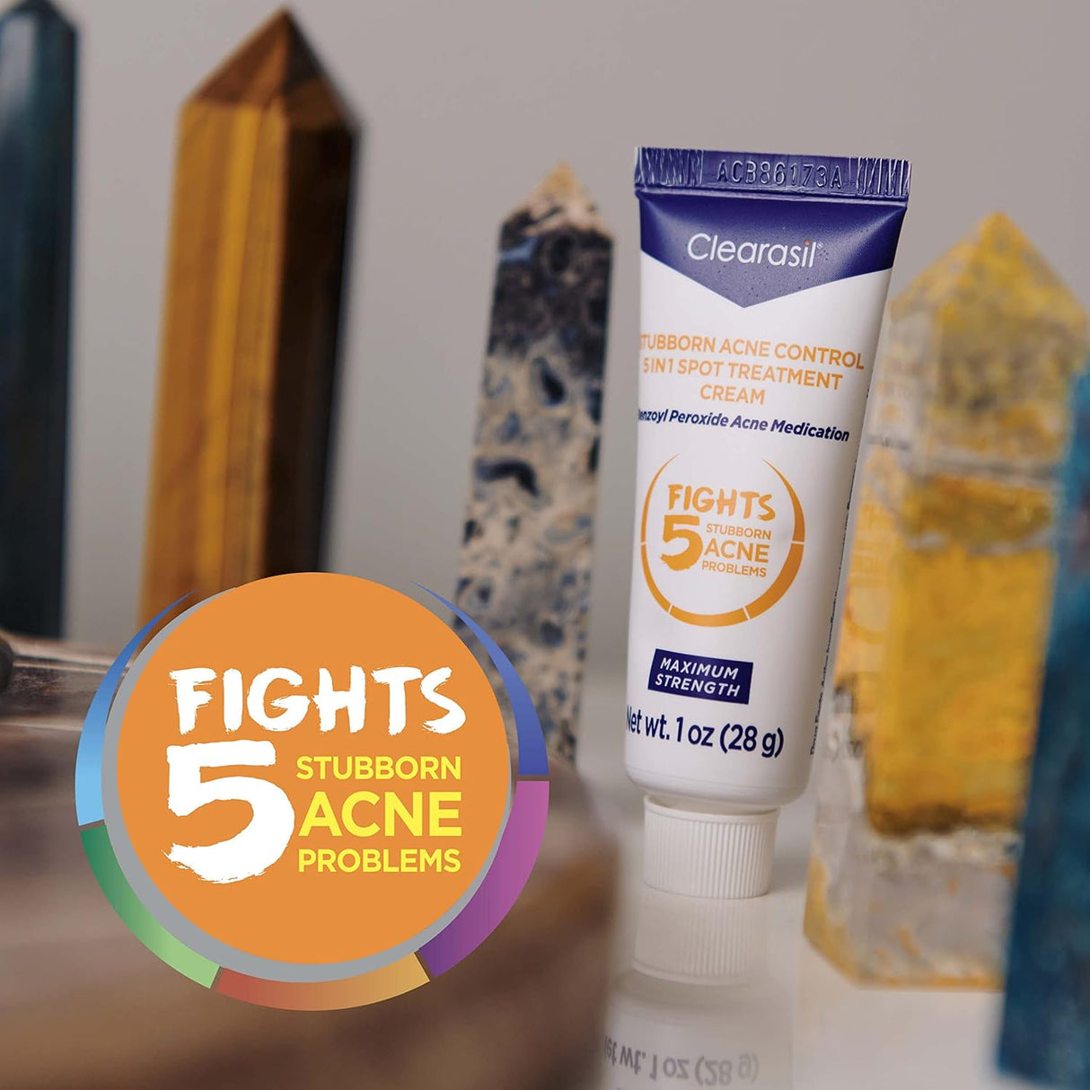 Clearasil Stubborn Acne Control 5in1 Spot Treatment Cream, Maximum Strenght with 10% Benzoyl Peroxide, Acne Medication, 1 oz - Vamzn#