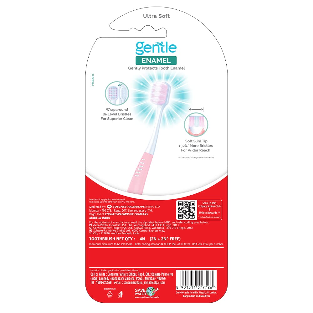 Colgate Kids Gentle Enamel Manual Toothbrush Combo Pack Offer, Ultra Soft Tooth Brush - 4 Pcs,Multicolour - Vamzn#