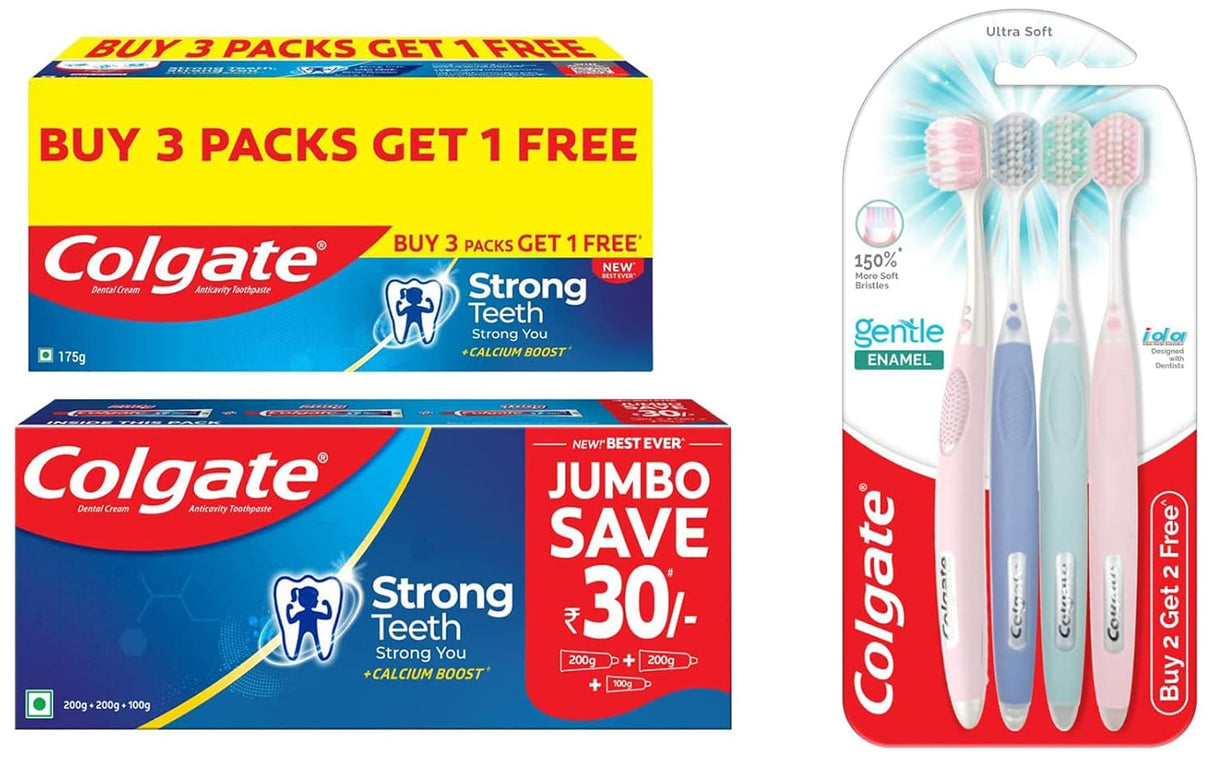 Colgate Kids Gentle Enamel Manual Toothbrush Combo Pack Offer, Ultra Soft Tooth Brush - 4 Pcs,Multicolour - Vamzn#