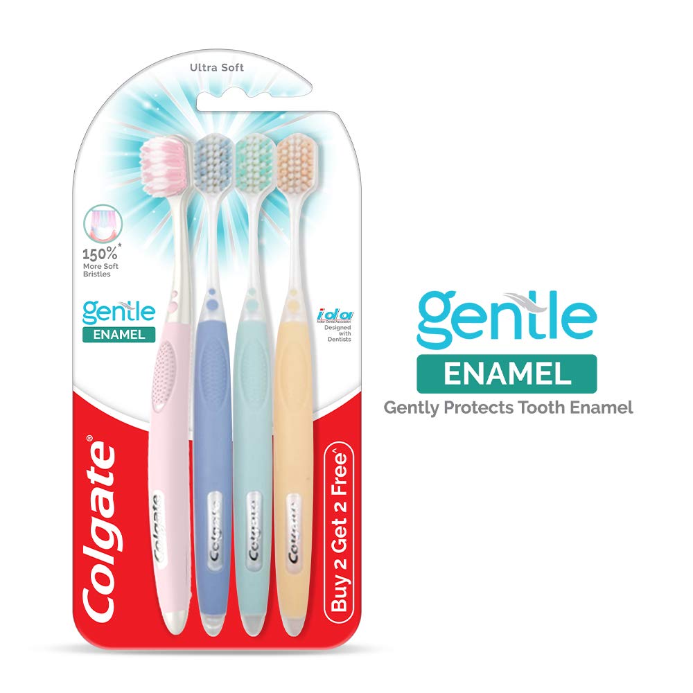 Colgate Kids Gentle Enamel Manual Toothbrush Combo Pack Offer, Ultra Soft Tooth Brush - 4 Pcs,Multicolour - Vamzn#