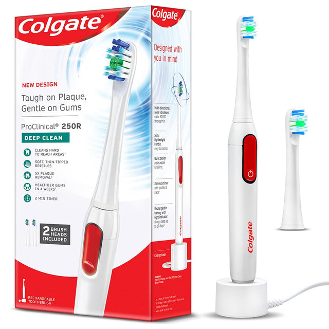 Colgate Proclinical 250R Deep Clean Rechargeable Sonic Toothbrush for adults, Electric Toothbrush with Soft Bristles, Healthier Gums in 4 Weeks (With Replaceable Brush Head, Charger included,White) - Vamzn#