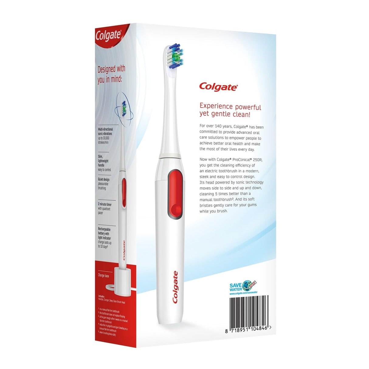 Colgate Proclinical 250R Deep Clean Rechargeable Sonic Toothbrush for adults, Electric Toothbrush with Soft Bristles, Healthier Gums in 4 Weeks (With Replaceable Brush Head, Charger included,White) - Vamzn#