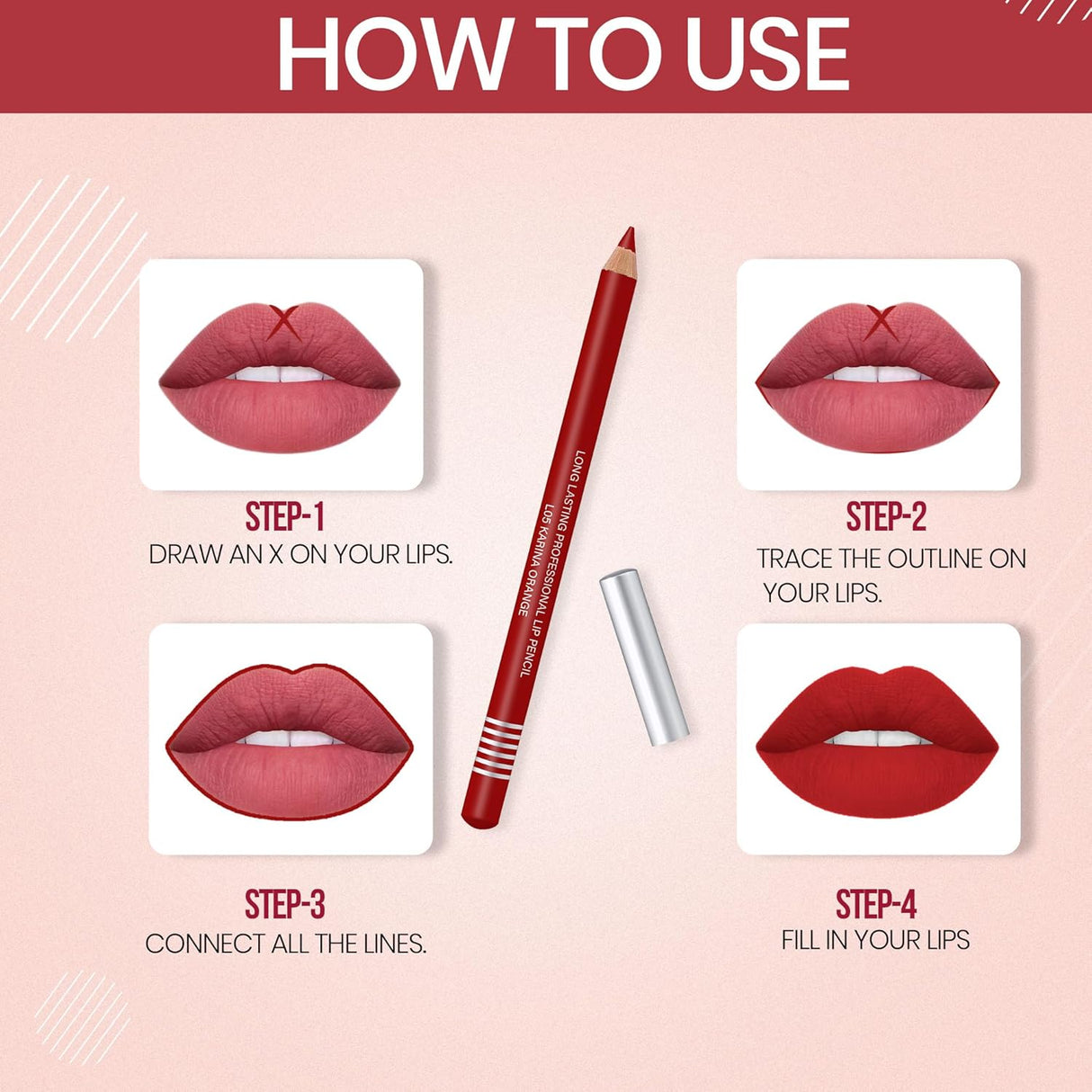 Colors Queen Lip Liner Pencil | Non Transfer Lip Liner for Professional Makeup | Lip Liner Pencil Waterproof (L - 01, Warm Red) - Vamzn#