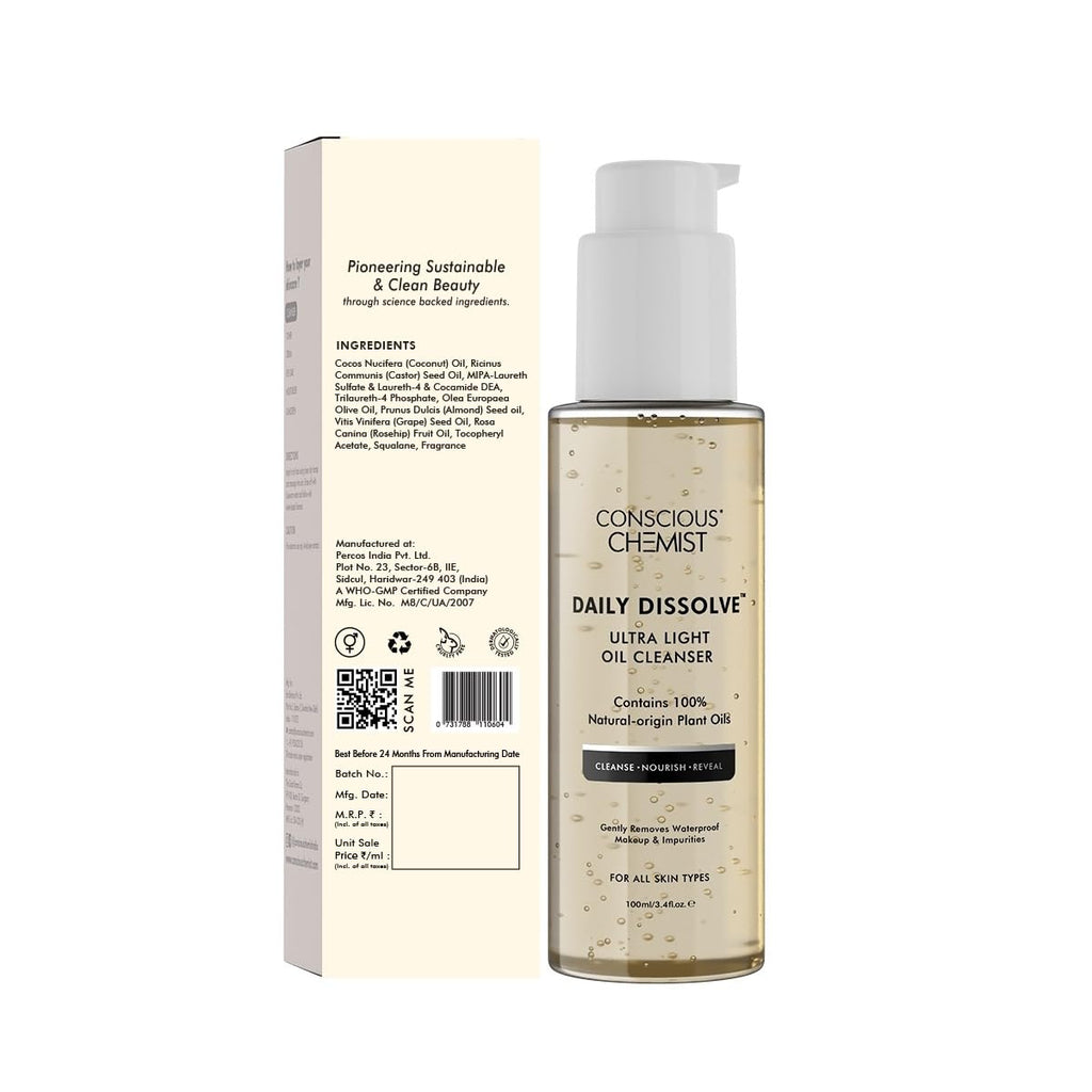 Conscious Chemist® Ultra Light Oil Face Cleanser (100ml) With Olives | Removes Makeup, SPF And Impurities For Soft & Glowing Skin | 100% Natural Oils | Cruelty Free - Vamzn#