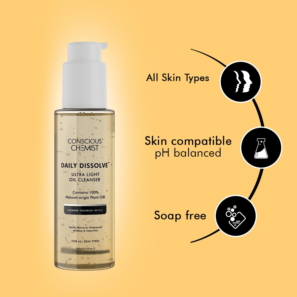 Conscious Chemist® Ultra Light Oil Face Cleanser (100ml) With Olives | Removes Makeup, SPF And Impurities For Soft & Glowing Skin | 100% Natural Oils | Cruelty Free - Vamzn#