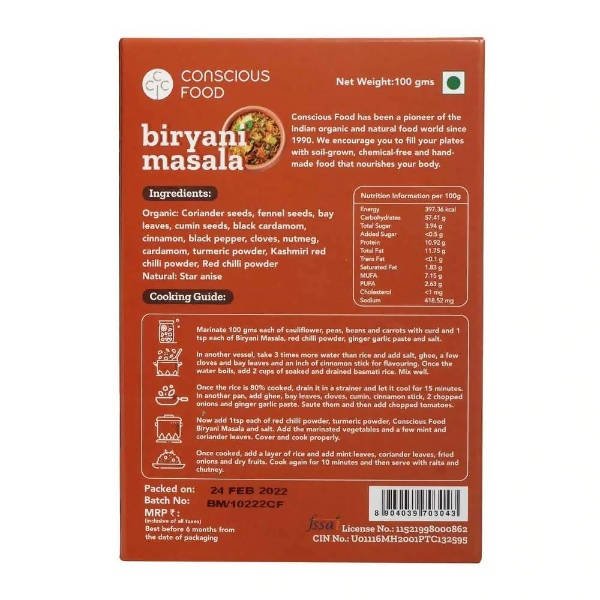 Conscious Food Biryani Masala Powder - Vamzn#