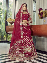 Coral Red Georgette Embroidered Designer Lehenga - Vamzn#