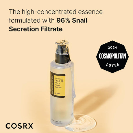 COSRX Snail Mucin 96% Power Repairing Essence 3.38 fl.oz 100ml, Hydrating Serum for Face with Snail Secretion Filtrate for Dull Skin & Fine Lines, Korean Skin Care - Vamzn#