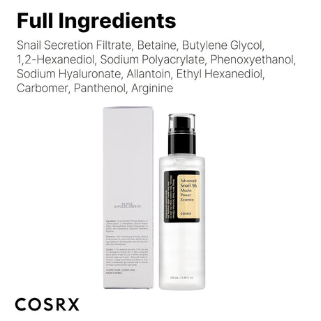 COSRX Snail Mucin 96% Power Repairing Essence 3.38 fl.oz 100ml, Hydrating Serum for Face with Snail Secretion Filtrate for Dull Skin & Fine Lines, Korean Skin Care - Vamzn#