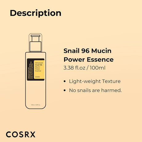 COSRX Snail Mucin 96% Power Repairing Essence 3.38 fl.oz 100ml, Hydrating Serum for Face with Snail Secretion Filtrate for Dull Skin & Fine Lines, Korean Skin Care - Vamzn#