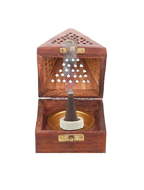 CRAFTSLY Handmade Rosewood Wooden Incense Sticks Pyramid Box Fragrance Stand Holder Agarbatti Dhoop (3 Inch;Brown) - Vamzn#