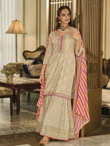 Cream Embroidered Sharara - Vamzn#